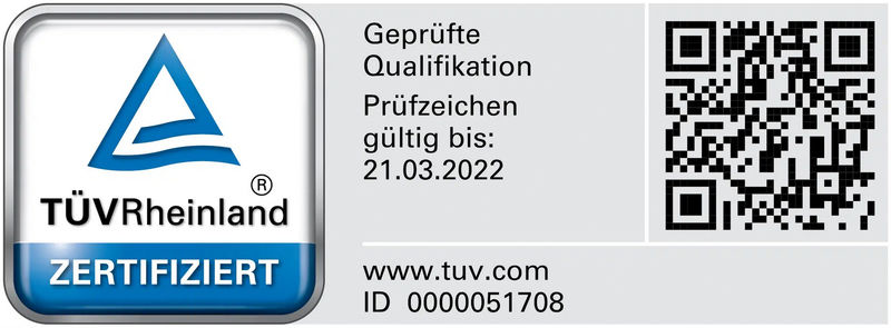 Qualitäts-Zertifikat vom TÜV Rheinland